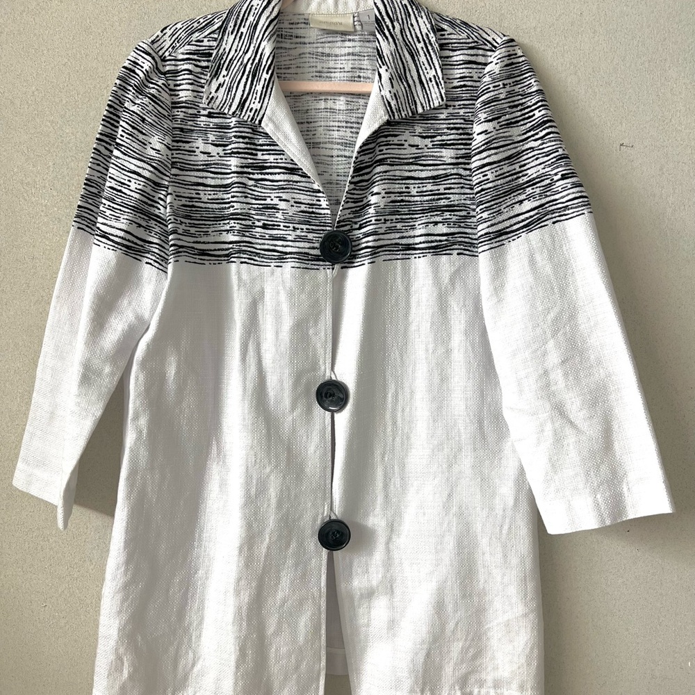 CHICO’S Black and White Striped Jacket